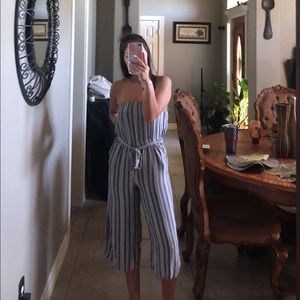 Grey and white stripped jumpsuit